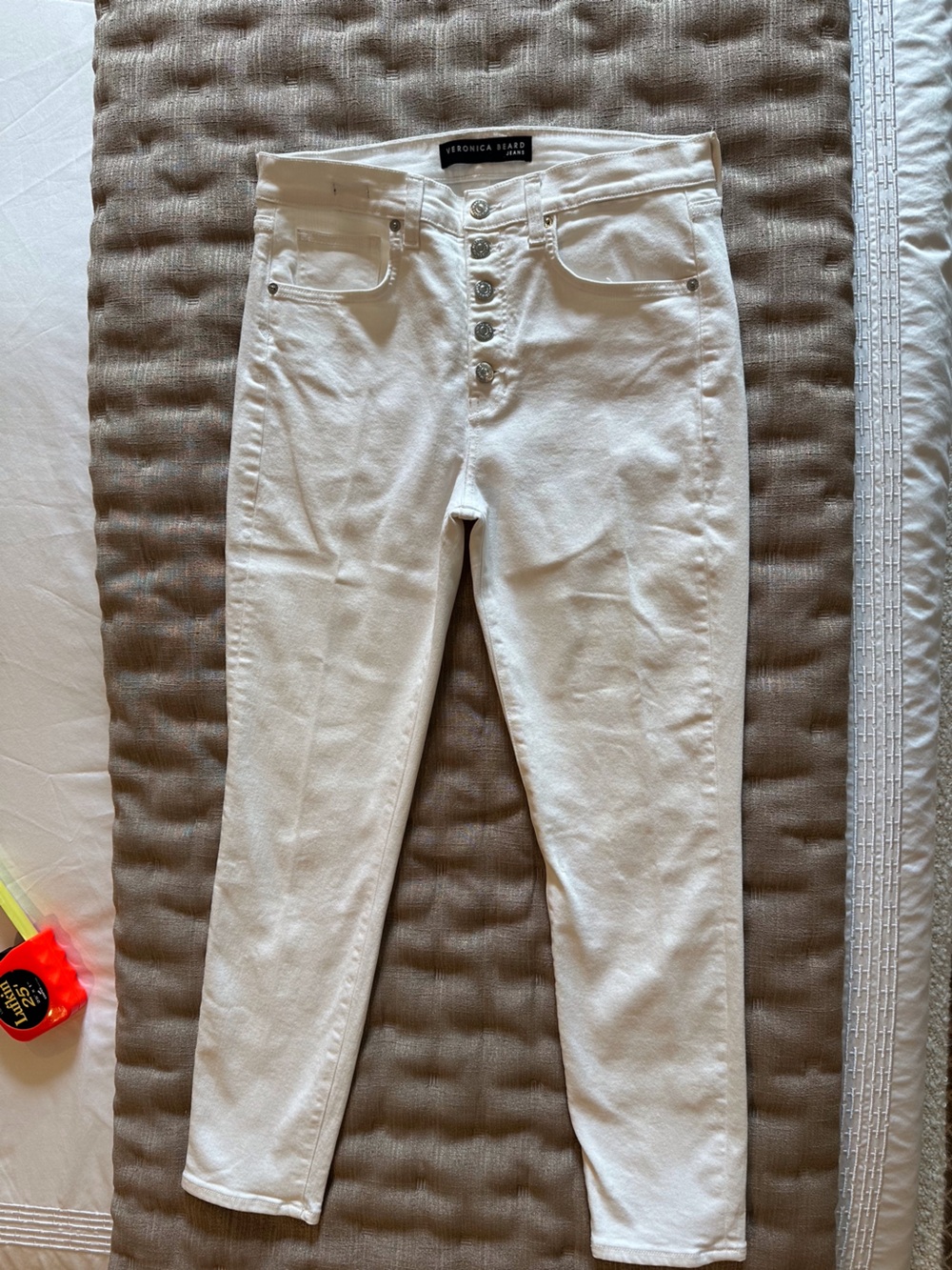 Veronica Beard White High-Rise Button-Fly Skinny Jeans